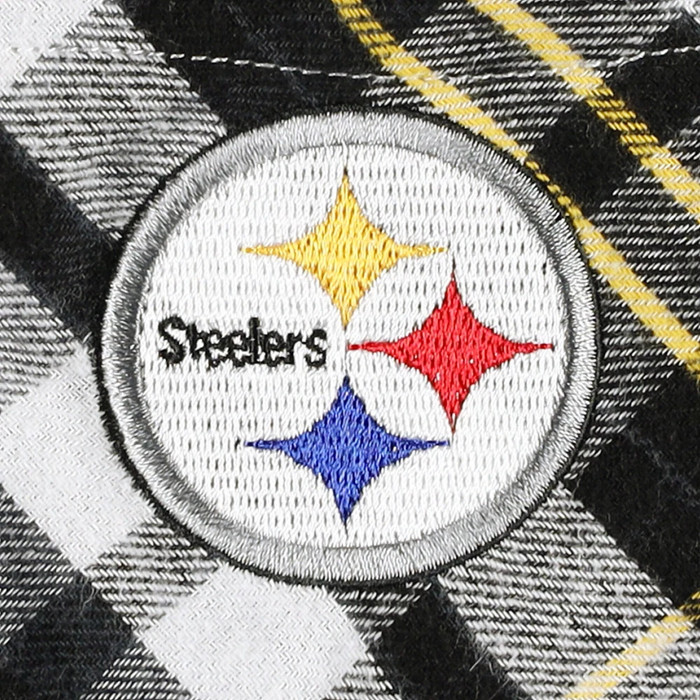 Women's Concepts Sport Black Pittsburgh Steelers Mainstay Plaid Full-Button Long Sleeve Nightshirt