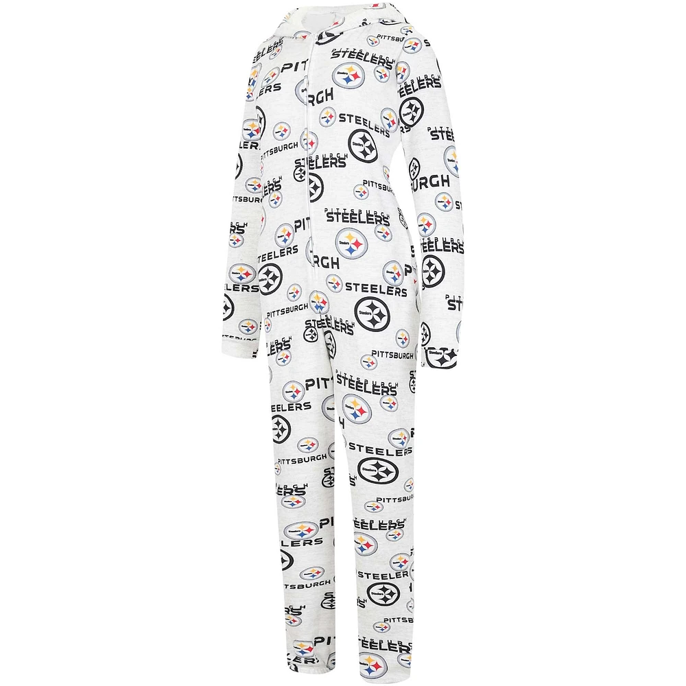 Women's Concepts Sport  Cream Pittsburgh Steelers Docket Hoodie Full-Zip Union Suit