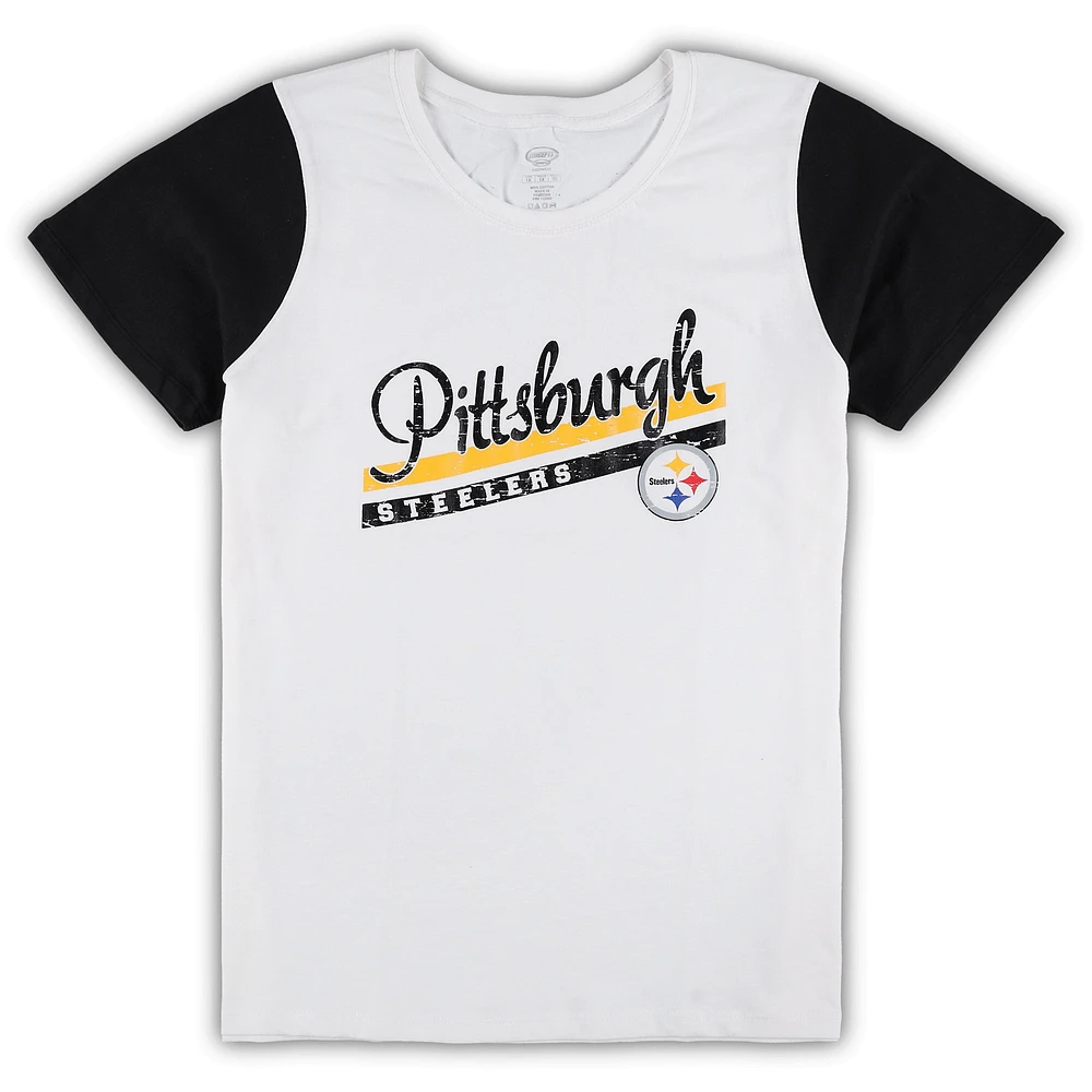 Women's Concepts Sport White/Black Pittsburgh Steelers Plus Downfield T-Shirt & Shorts Sleep Set