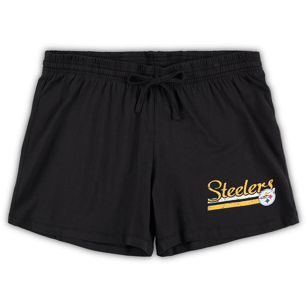 Women's Concepts Sport White/Black Pittsburgh Steelers Plus Downfield T-Shirt & Shorts Sleep Set