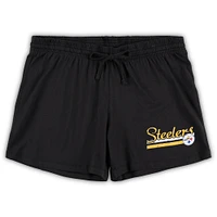 Women's Concepts Sport White/Black Pittsburgh Steelers Plus Downfield T-Shirt & Shorts Sleep Set
