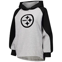 Women's DKNY Sport Gray/Black Pittsburgh Steelers Joy Cropped Raglan Pullover Hoodie