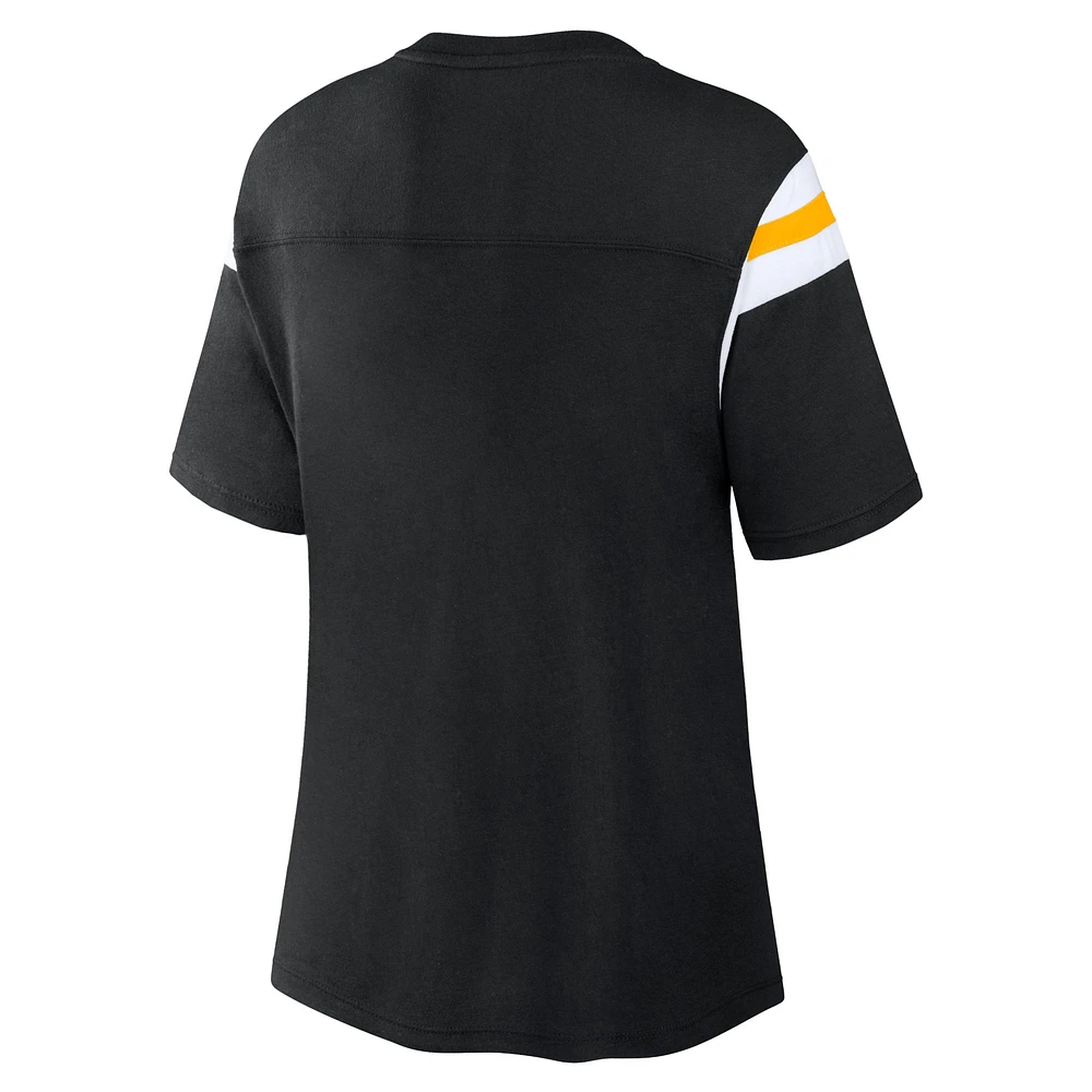Women's Fanatics Black Pittsburgh Steelers Earned Stripes T-Shirt