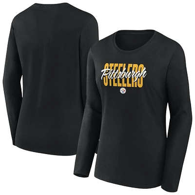 T-shirt à manches longues et col rond Fanatics pour femme, noir, des Pittsburgh Steelers