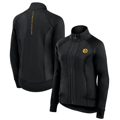 Veste de survêtement sport ajustée et entièrement zippée Fanatics pour femmes, noire, Pittsburgh Steelers Studio