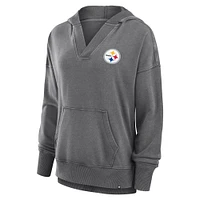 Women's Fanatics  Heather Charcoal Pittsburgh Steelers Initiative Snow Wash French Terry V-Neck Pullover Hoodie
