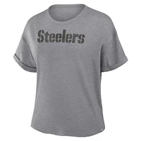 Women's Fanatics Heather Gray Pittsburgh Steelers Tri-Blend T-Shirt