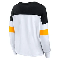 Women's Fanatics White/Black Pittsburgh Steelers Even Match Lace-Up Long Sleeve V-Neck T-Shirt