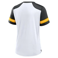 Women's Fanatics White/Black Pittsburgh Steelers Foiled Primary Lace-Up T-Shirt