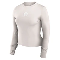 Women's Fanatics White Pittsburgh Steelers Studio Fitted Long Sleeve Gym Top