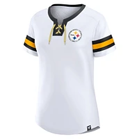 Women's Fanatics White Pittsburgh Steelers Sunday Best Lace-Up T-Shirt