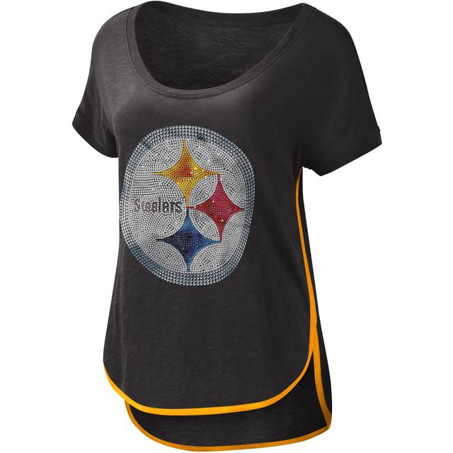 T-shirt pour femme G-III 4Her by Carl Banks Pittsburgh Steelers noir à encolure dégagée Rookie