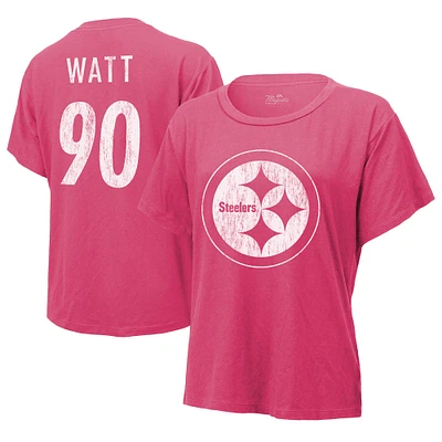 Majestic Threads pour femmes T.J. Watt Pink Pittsburgh Steelers Nom et numéro T-shirt
