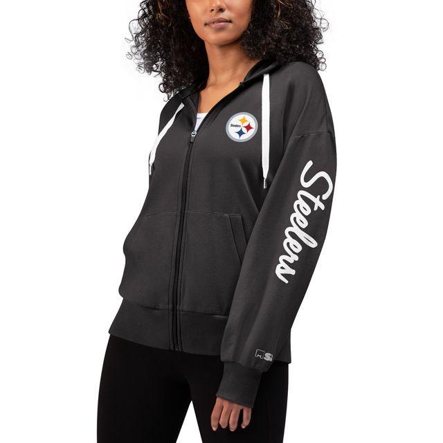 MSX by Michael Strahan pour femmes Black Pittsburgh Steelers Emerson - Chandail à capuchon avec fermeture glissière complète