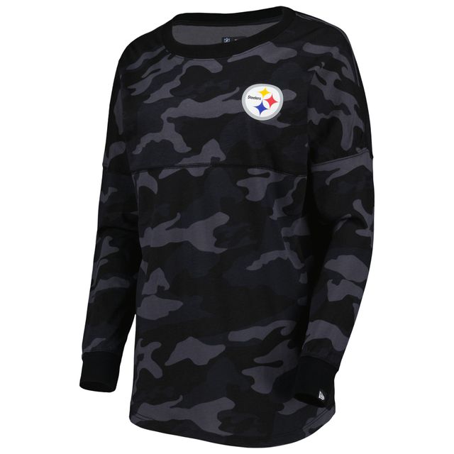 T-shirt à manches longues camouflage des Pittsburgh Steelers New Era pour femme, noir