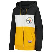 Women's New Era Black Pittsburgh Steelers Color-Block Full-Zip Hoodie