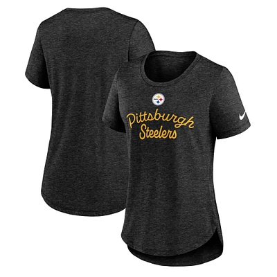 T-shirt Nike noir chiné pour femme des Pittsburgh Steelers Strong Safety Tri-Blend