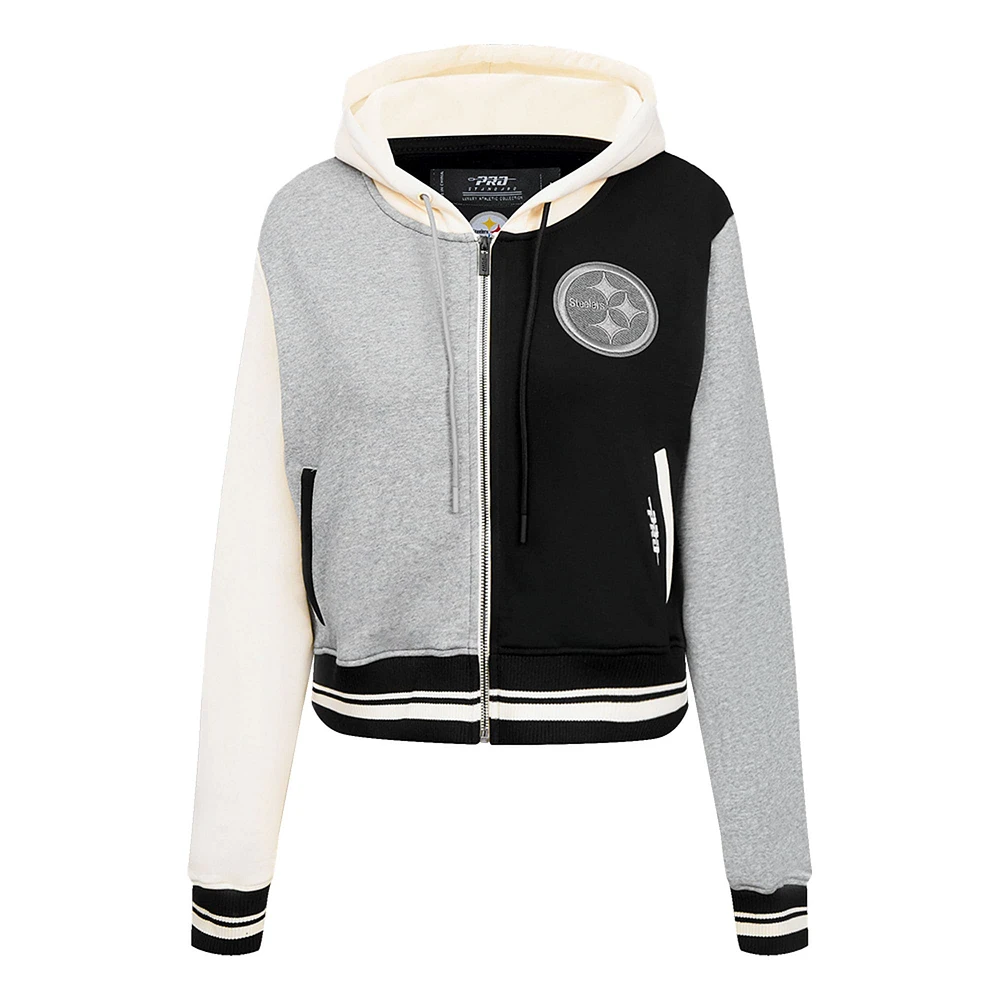 Women's Pro Standard Gray Pittsburgh Steelers Reverse French Terry Colorblock Full-Zip Hoodie