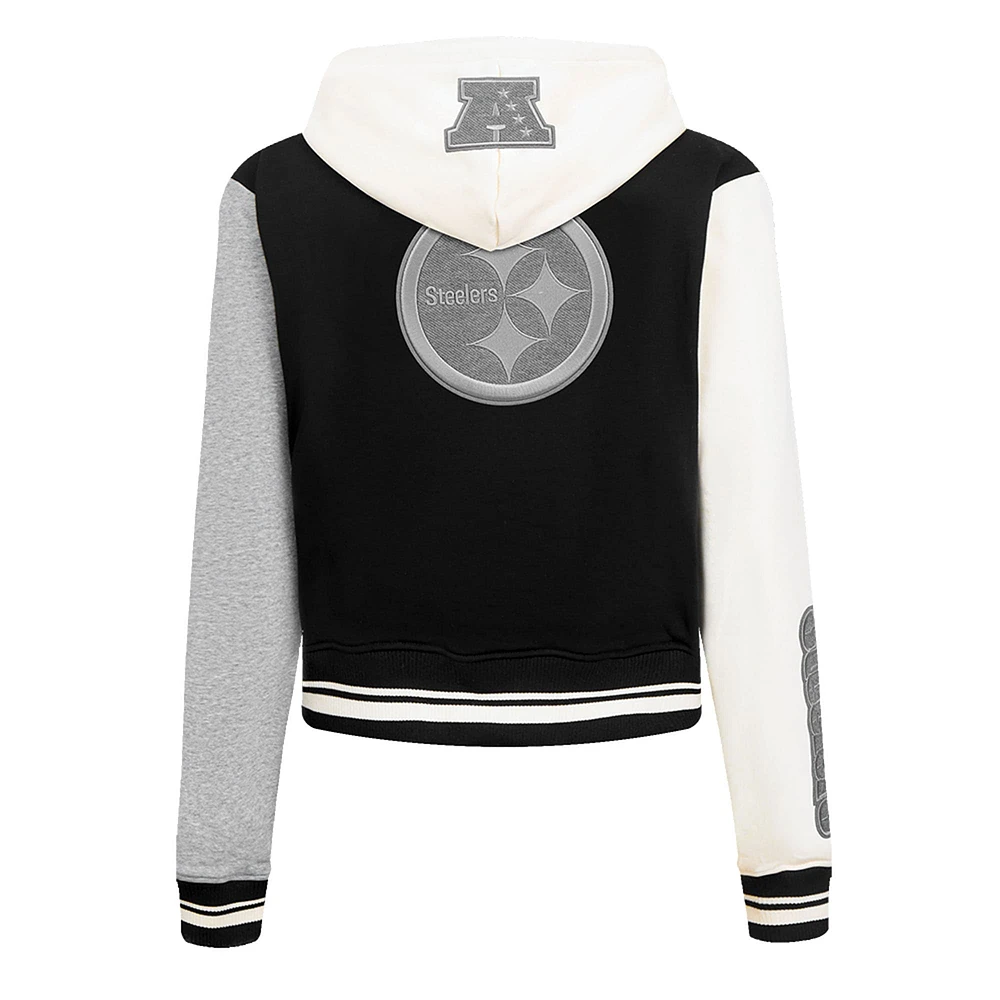 Women's Pro Standard Gray Pittsburgh Steelers Reverse French Terry Colorblock Full-Zip Hoodie