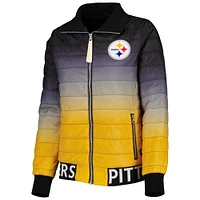 Veste matelassée à glissière pleine longueur The Wild Collective Pittsburgh Steelers pour femme, noir/doré