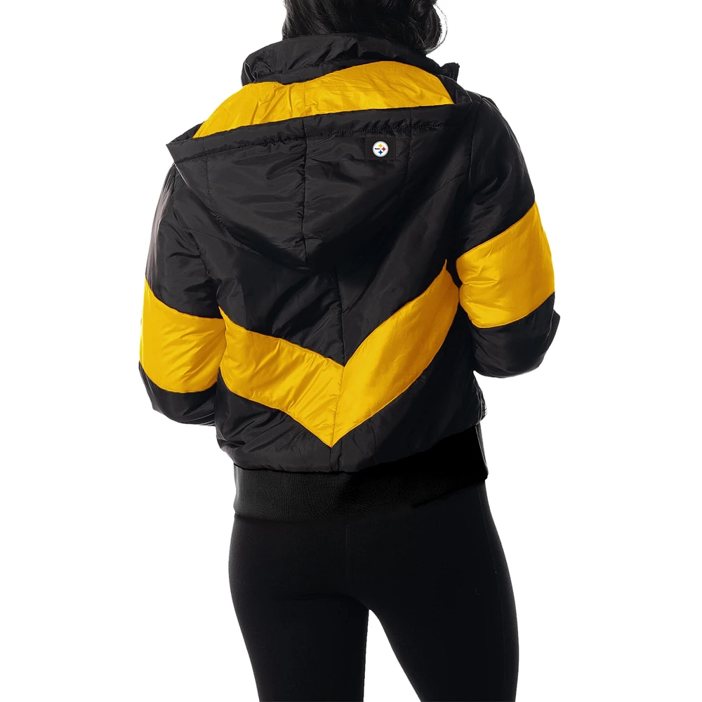 Women's The Wild Collective  Black Pittsburgh Steelers Puffer Full-Zip Hoodie