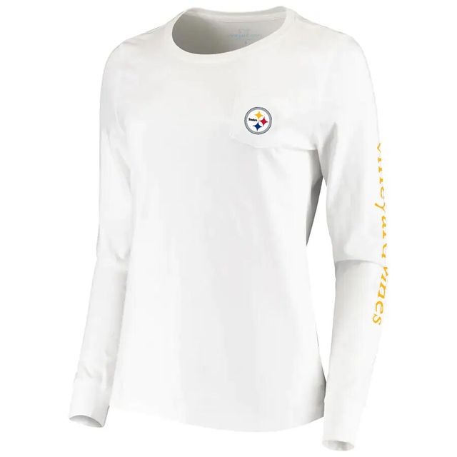 T-shirt blanc à manches longues avec casque Vineyard Vines pour femmes des Steelers de Pittsburgh