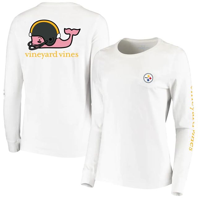 T-shirt blanc à manches longues avec casque Vineyard Vines pour femmes des Steelers de Pittsburgh