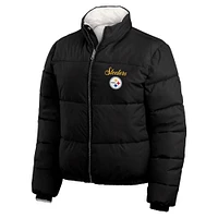 Women's WEAR by Erin Andrews  Black/White Pittsburgh Steelers Reversible Cropped Full-Zip Puffer Jacket