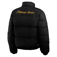 Women's WEAR by Erin Andrews  Black/White Pittsburgh Steelers Reversible Cropped Full-Zip Puffer Jacket