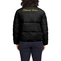 Women's WEAR by Erin Andrews  Black/White Pittsburgh Steelers Reversible Cropped Full-Zip Puffer Jacket