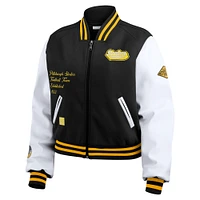 Women's WEAR by Erin Andrews  Black/White Pittsburgh Steelers Varsity Full-Zip Jacket