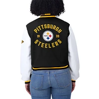 Women's WEAR by Erin Andrews  Black/White Pittsburgh Steelers Varsity Full-Zip Jacket