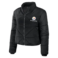 Women's WEAR by Erin Andrews  Black Pittsburgh Steelers Cropped Puffer Full-Zip Jacket