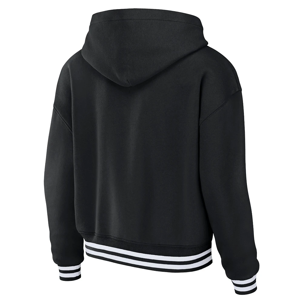 Women's WEAR by Erin Andrews Black Pittsburgh Steelers Lace-Up Pullover Hoodie