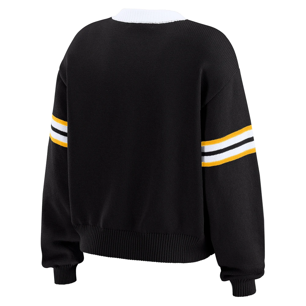 Women's WEAR by Erin Andrews Black Pittsburgh Steelers Lace-Up Pullover Sweatshirt