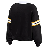 Women's WEAR by Erin Andrews Black Pittsburgh Steelers Lace-Up Pullover Sweatshirt