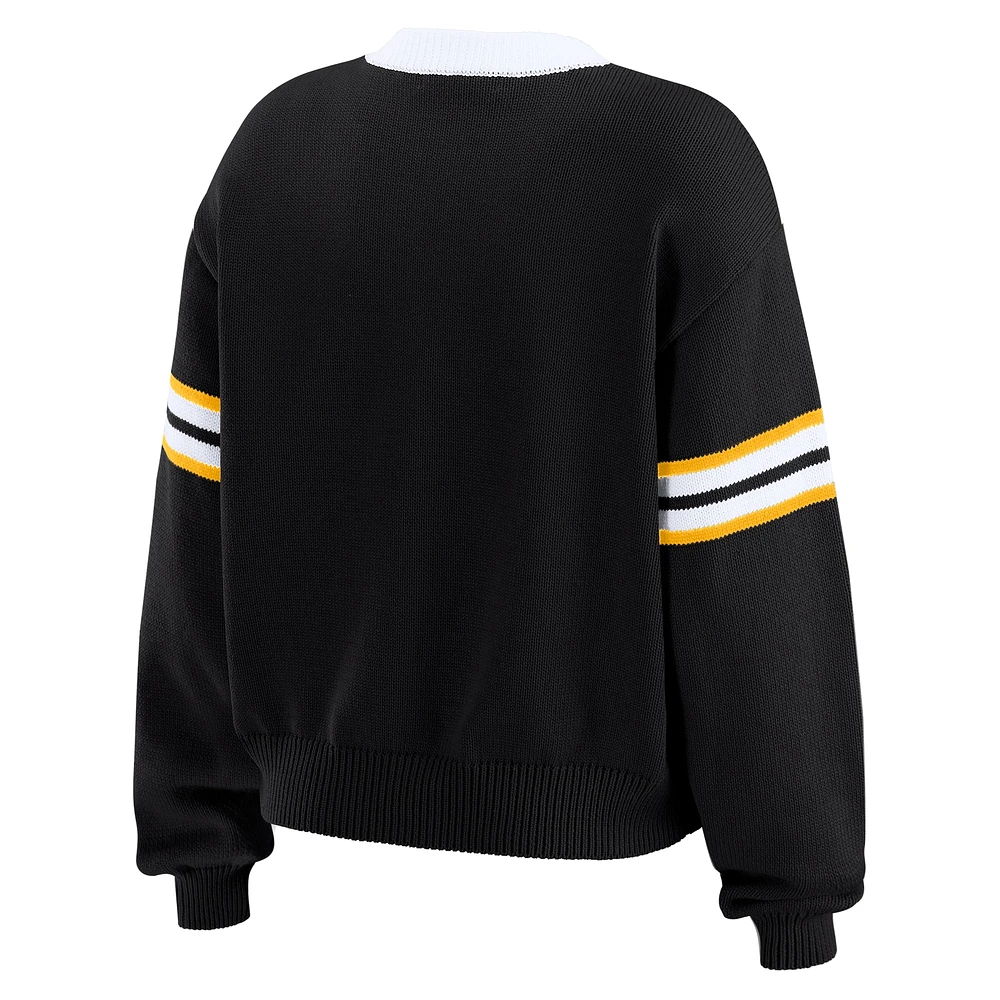 Women's WEAR by Erin Andrews Black  Pittsburgh Steelers Lace-Up Sweater