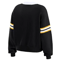 Women's WEAR by Erin Andrews Black  Pittsburgh Steelers Lace-Up Sweater