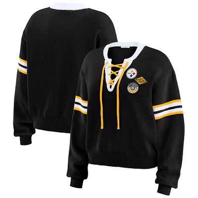 Pull à lacets noir des Steelers de Pittsburgh pour femme WEAR by Erin Andrews
