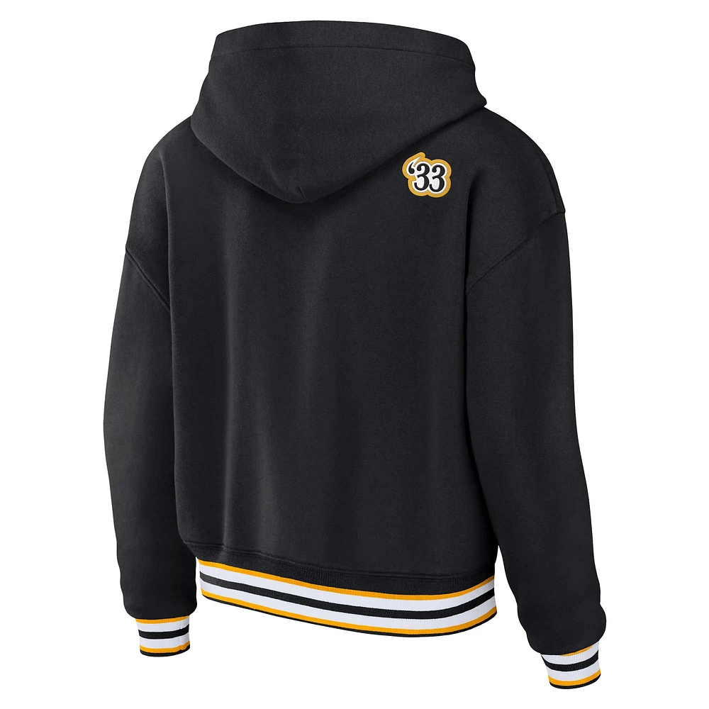 Women's WEAR by Erin Andrews Black Pittsburgh Steelers Plus Lace-Up Pullover Hoodie