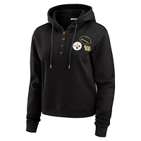 Women's WEAR by Erin Andrews  Black Pittsburgh Steelers Plus Waffle Hoodie Pullover Top
