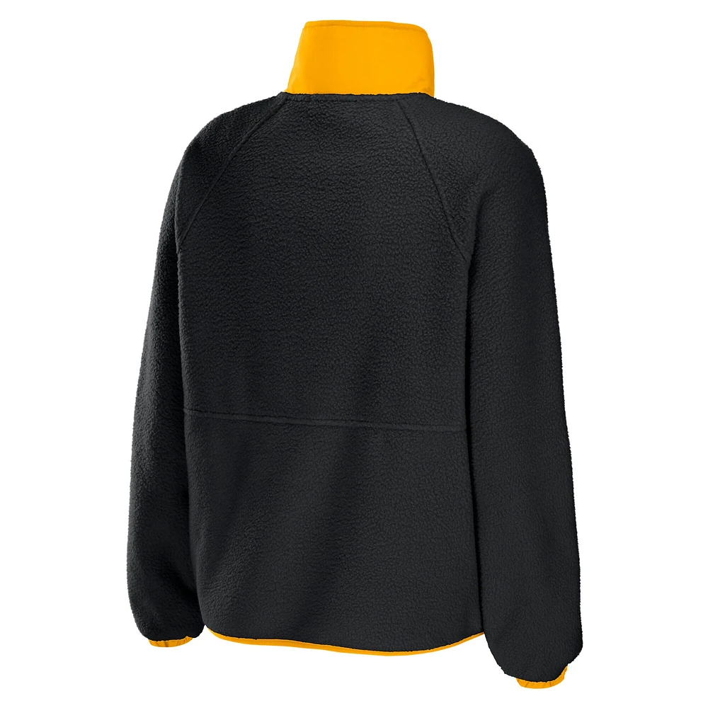 Women's WEAR by Erin Andrews Black Pittsburgh Steelers Polar Fleece Raglan Full-Snap Jacket