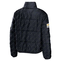 Women's WEAR by Erin Andrews Black Pittsburgh Steelers Puffer Full-Zip Cropped Jacket