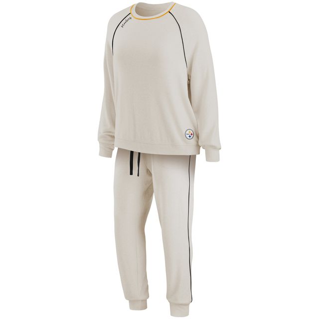 WEAR par Erin Andrews crème Pittsburgh Steelers Tri-Blend Raglan Pullover Sweatshirt & Pants - Lounge Set