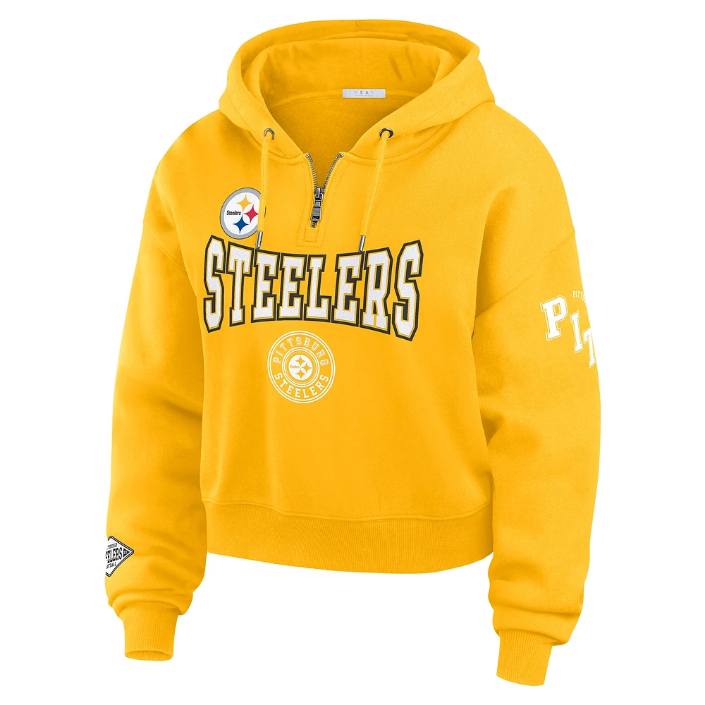 Women's WEAR by Erin Andrews Gold Pittsburgh Steelers Plus Patch Quarter-Zip Hoodie