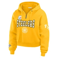 Women's WEAR by Erin Andrews Gold Pittsburgh Steelers Plus Patch Quarter-Zip Hoodie
