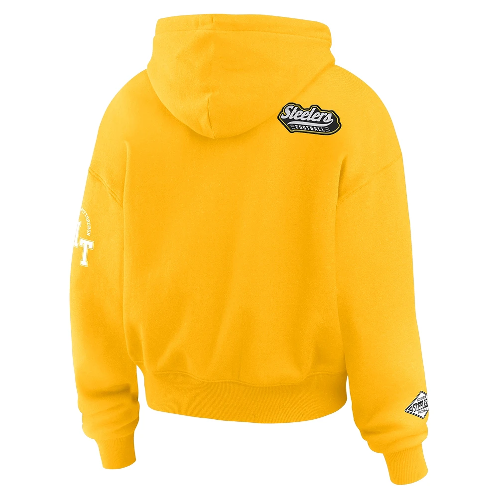 Women's WEAR by Erin Andrews Gold Pittsburgh Steelers Plus Patch Quarter-Zip Hoodie