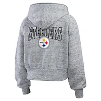 Women's WEAR by Erin Andrews  Heather Gray Pittsburgh Steelers Speckled Fleece Cropped Full-Zip Hoodie