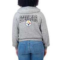 Women's WEAR by Erin Andrews  Heather Gray Pittsburgh Steelers Speckled Fleece Cropped Full-Zip Hoodie