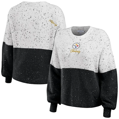 Pull court léger à blocs de couleurs blanc/noir des Pittsburgh Steelers pour femme WEAR by Erin Andrews